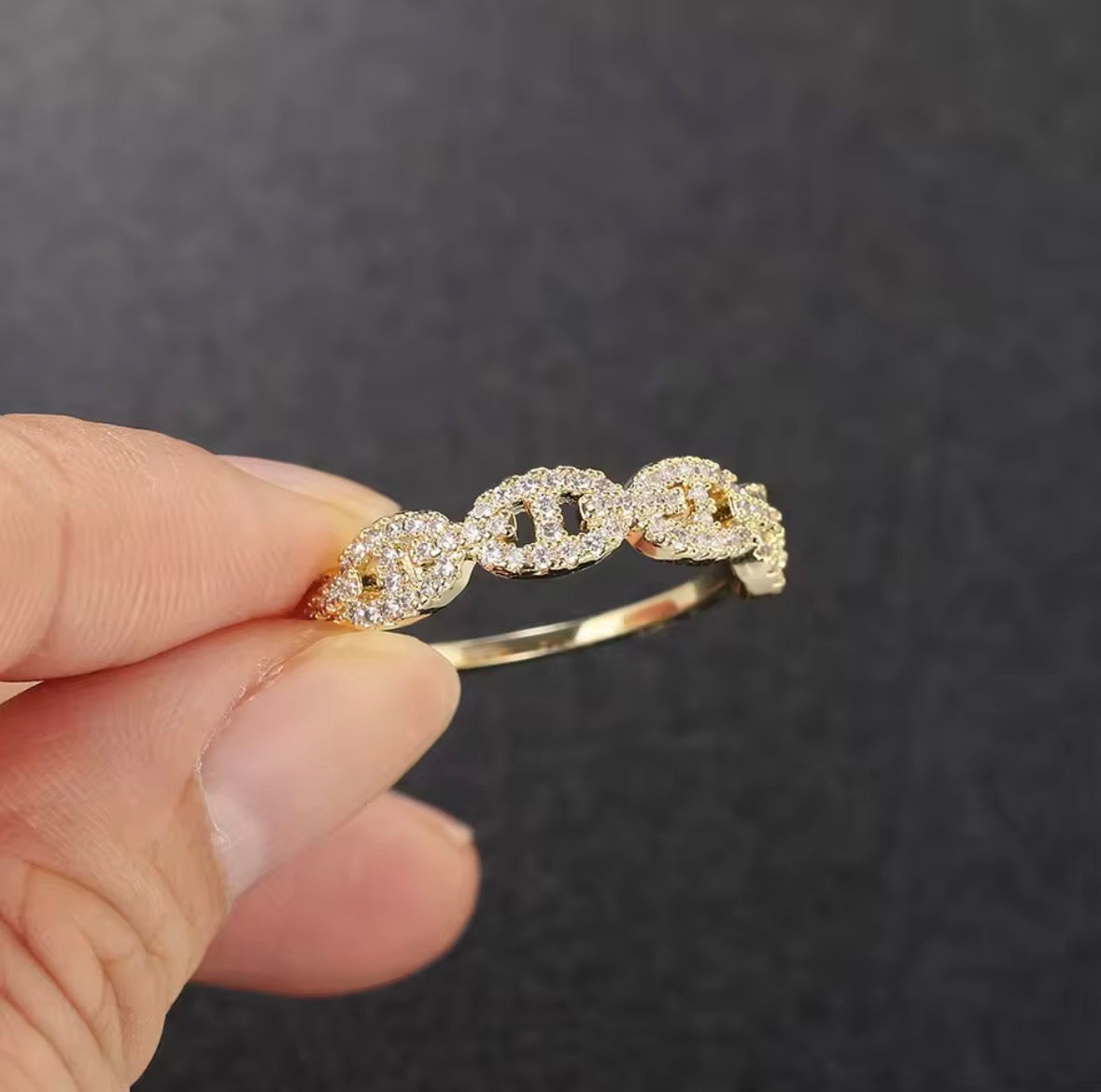 🌟 Bague Maillons Pavés – En Or ou Argent