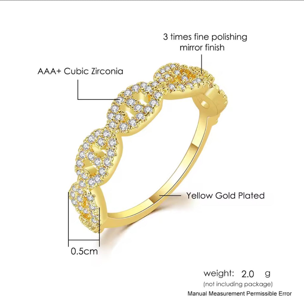 🌟 Bague Maillons Pavés – En Or ou Argent