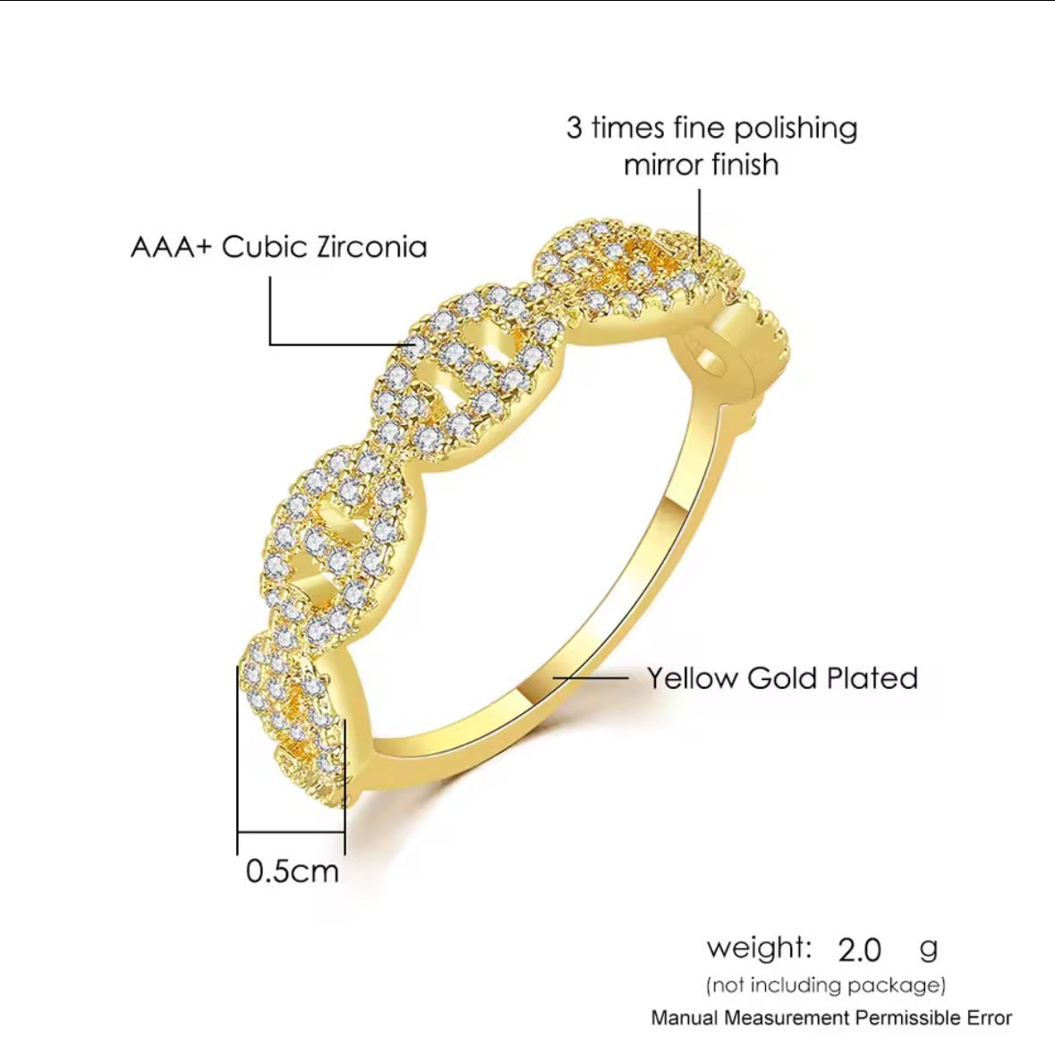🌟 Bague Maillons Pavés – En Or ou Argent