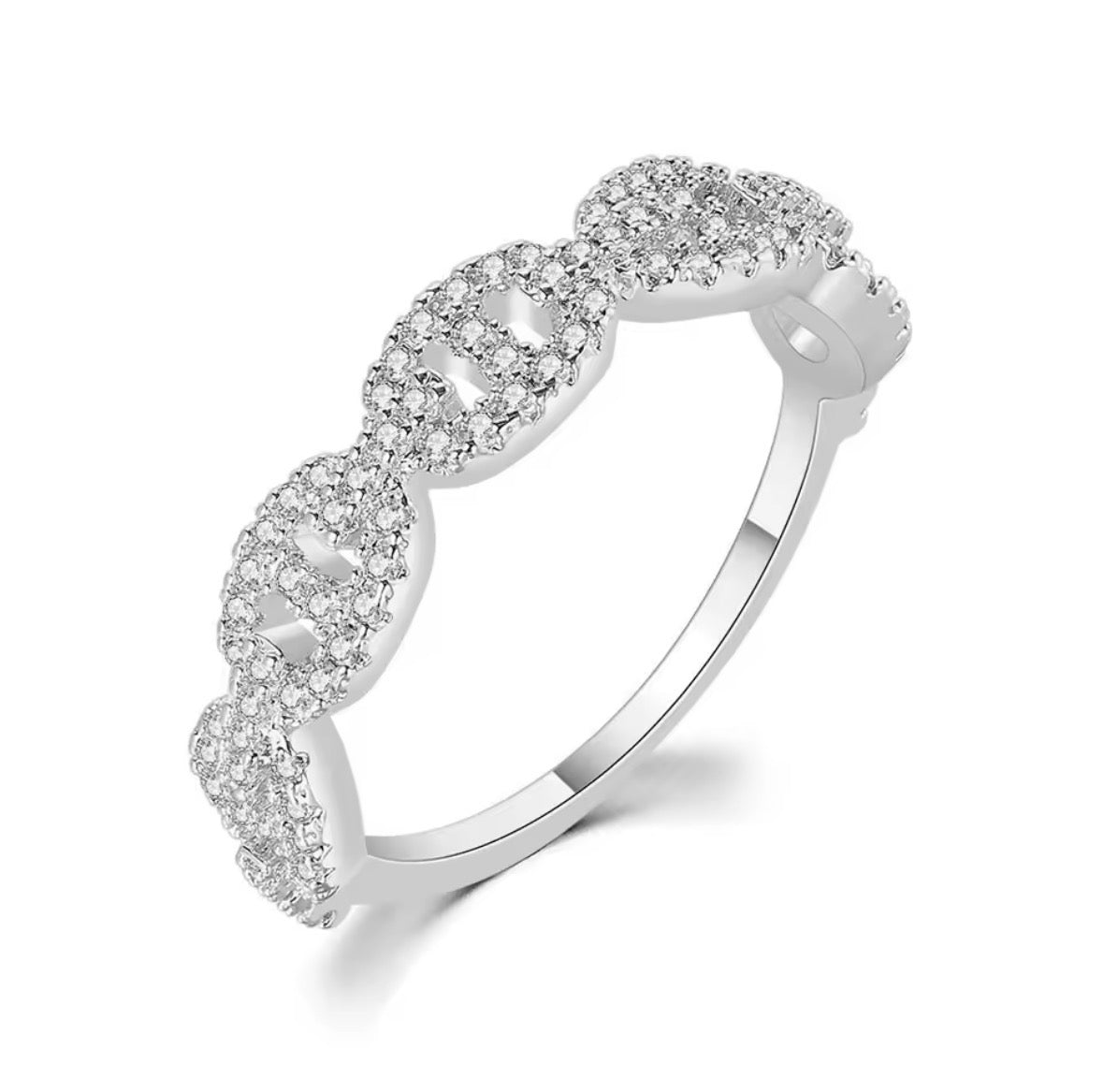 🌟 Bague Maillons Pavés – En Or ou Argent