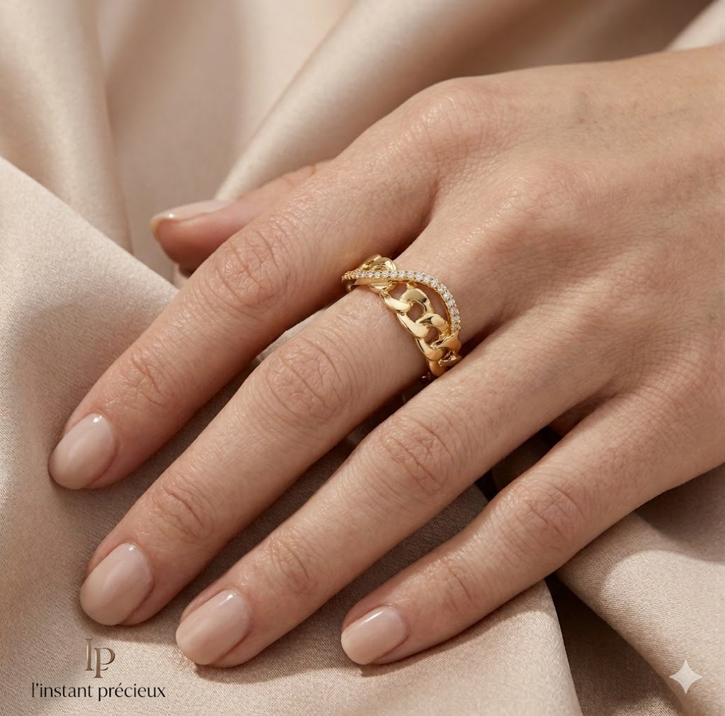 Bague Entrelacée Dorée à l'Or Fin et Oxydes de Zirconium