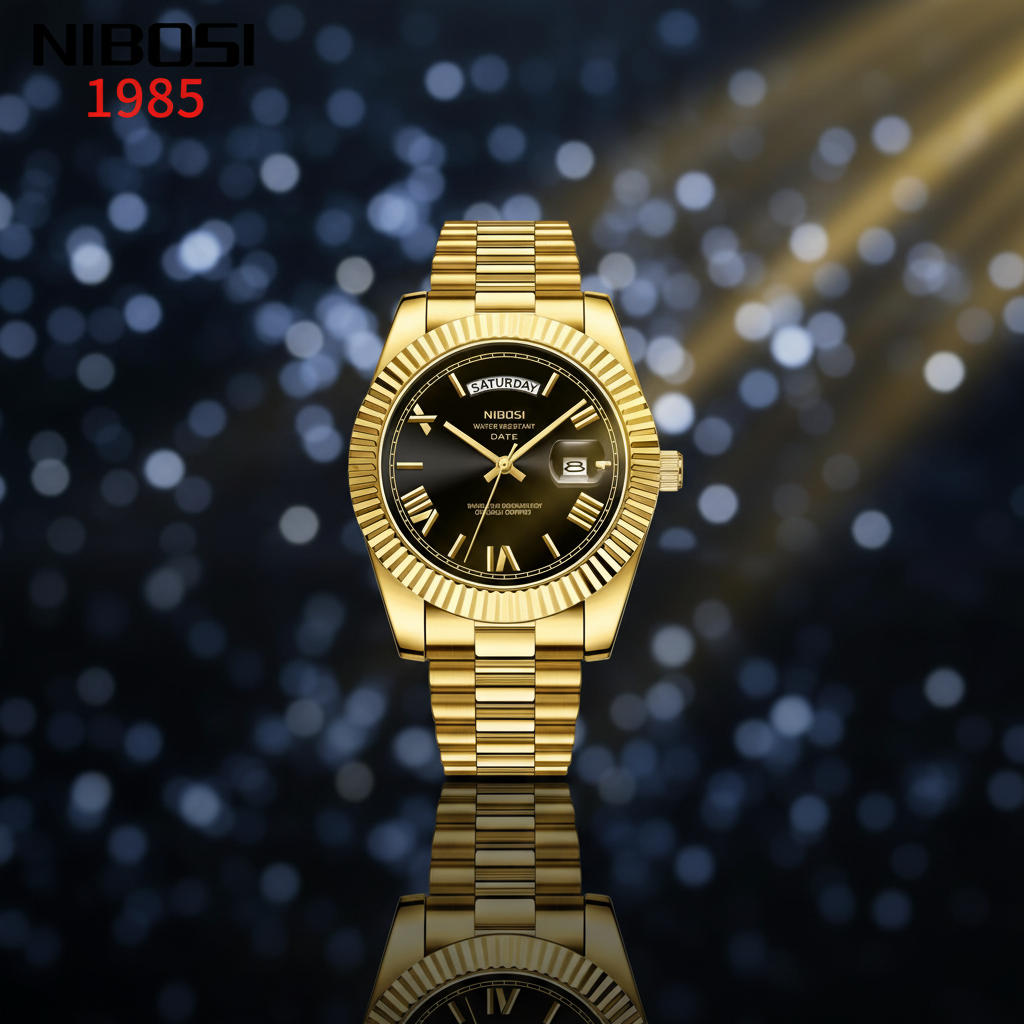 Montre Homme NIBOSI 1985 Luxe Dorée – Élégance & Précision avec Date et Jour
