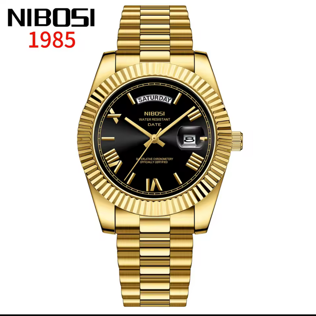 Montre Homme NIBOSI 1985 Luxe Dorée – Élégance & Précision avec Date et Jour